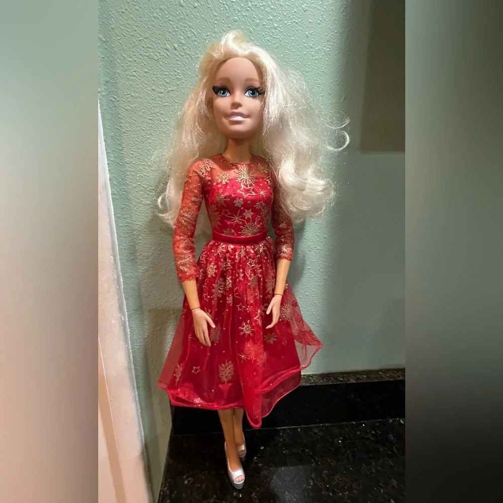 Barbie 28” Just Play Holiday Best Fashion Friend Doll 3026 Mattel Red Gold Dress